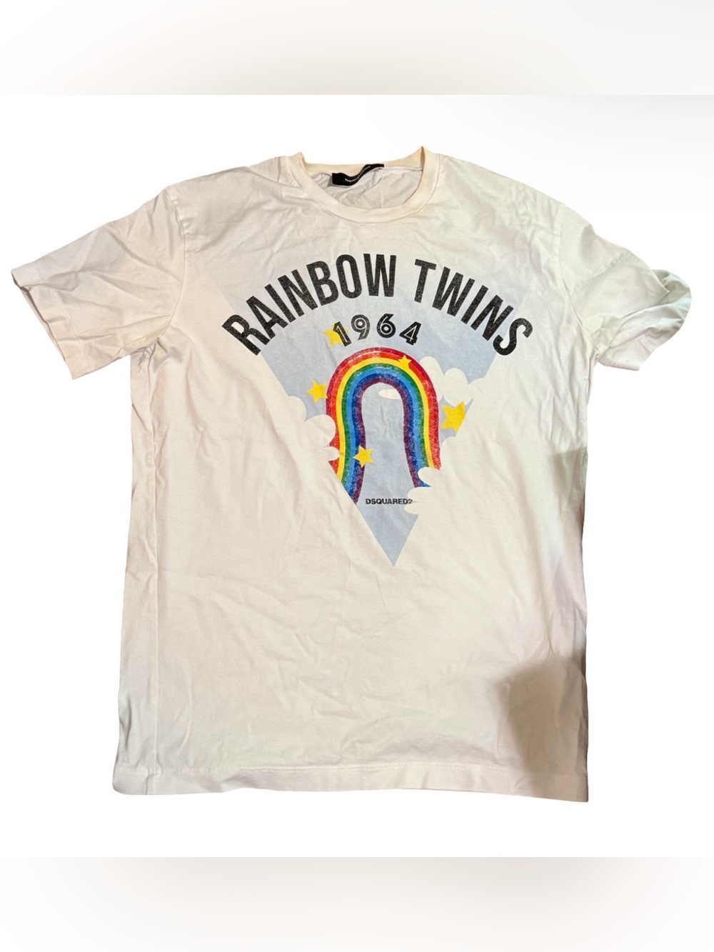 Dsquared2 Rainbow Twins 1964 White Graphic T-Shirt Size M